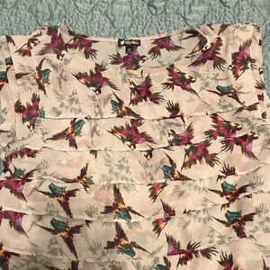 Lilly White sheer ruffle front hummingbird blouse